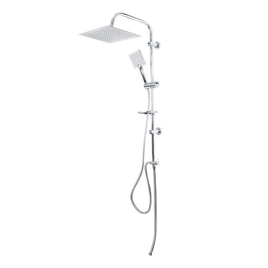 عامود دش أطلس 2 × 1 بالطاسة المربعة 26 سم والسماعة 11 سم و صبانة بالمحول والخرطوم اللون كروم منتج مستورد صناعة تركى من ايبومكس كود المنتج 532 - كيان - للأدوات الصحية والديكورات الحديثة