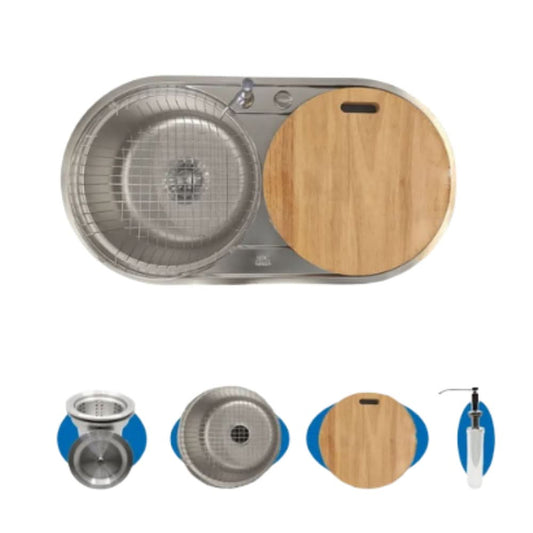 حوض المطبخ الكورى 82 × 43.5 سم 2 عين دائرية بالصرف و المشتملات HENZ KOREA إستانلس Made In Korea كود 416 - كيان - للأدوات الصحية والديكورات الحديثة