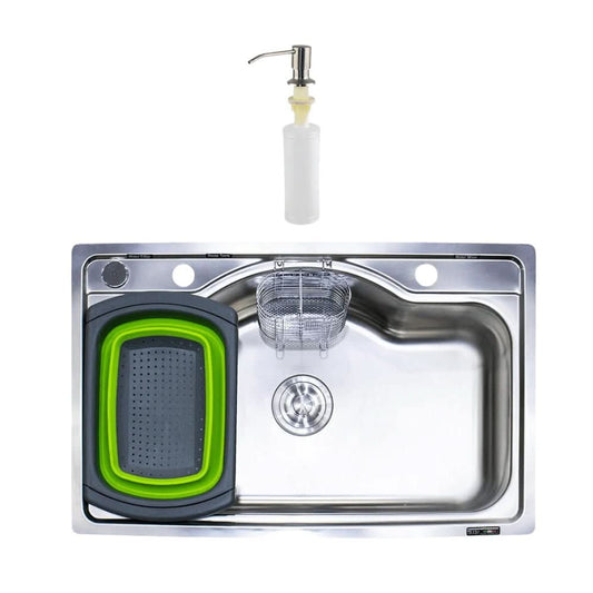 حوض - حله مطبخ ستانلس ستيل TS 801 مقاس 80 × 50.5 سم عمق 19.5سم سُمك 1مللى بعدد 2 صفاية وديسبنسر 3 فتحة بالصرف 3 بوصة مصرى إيطالى من TS كود المنتج 427 - كيان - للأدوات الصحية والديكورات الحديثة
