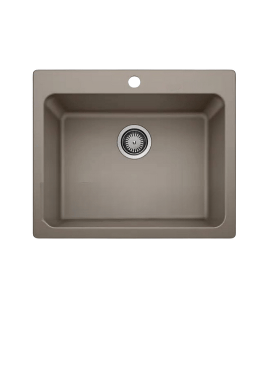 حوض مطبخ جرانيت 314 مقاس خارجى 60 × 50 سم مقاس داخلى 53 × 40 سم بعمق 19 سم بفتحة للخلاط و بالصرف 3 بوصة اللون بني مط + خلاط مطبخ اسود 360 درجة - كيان - للأدوات الصحية والديكورات الحديثة