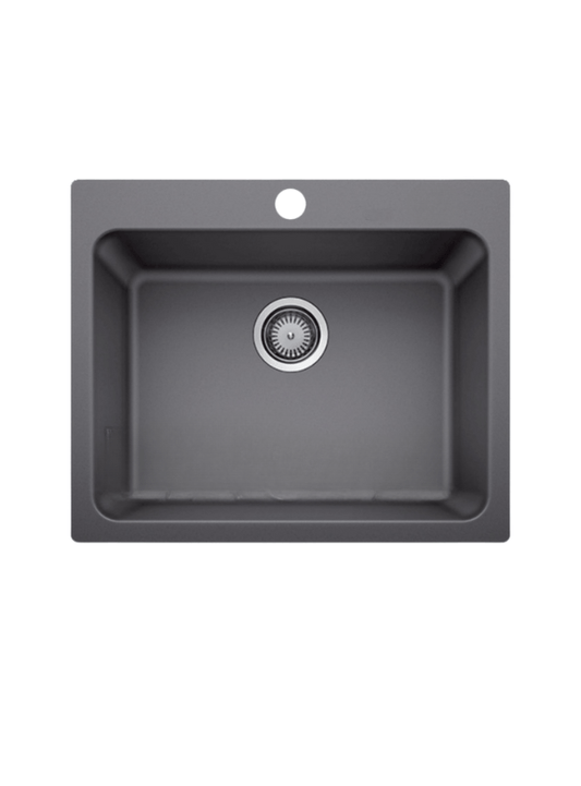 حوض مطبخ جرانيت 315 مقاس خارجى 60 × 50 سم مقاس داخلى 53 × 40 سم بعمق 19 سم بفتحة للخلاط و بالصرف 3 بوصة اللون رمادي غامق مط + خلاط حوض مطبخ 360 اسود - كيان - للأدوات الصحية والديكورات الحديثة