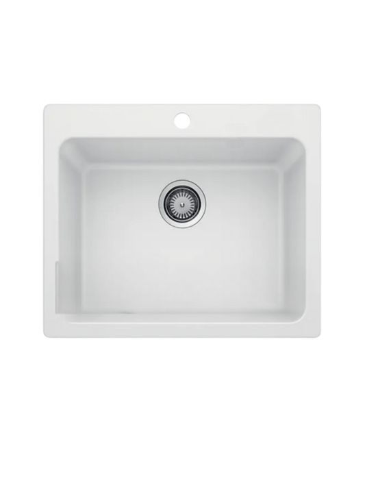 حوض مطبخ جرانيت 316 مقاس خارجى 60 × 50 سم مقاس داخلى 53 × 40 سم بعمق 19 سم بفتحة للخلاط و بالصرف 3 بوصة اللون ابيض+ خلاط حوض مطبخ 360 اسود - كيان - للأدوات الصحية والديكورات الحديثة