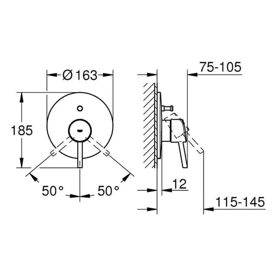 خلاط بانيو دفن كونشيتو 19346001 بمقبض واحد للتحكم فى المياة بمحول اوتوماتيك بانيو - دش بدون جسم الدفن اللون كروم من جروهى كود المنتج 478 - كيان - للأدوات الصحية والديكورات الحديثة