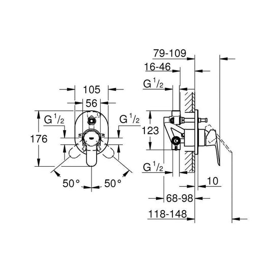 خلاط بانيو - دش دفن باو ايدج 29039000 بمحول اوتوماتيك بمقبض واحد وش وجسم الدفن ووش حائطى معدن اللون كروم من جروهى كود المنتج 476 - كيان - للأدوات الصحية والديكورات الحديثة