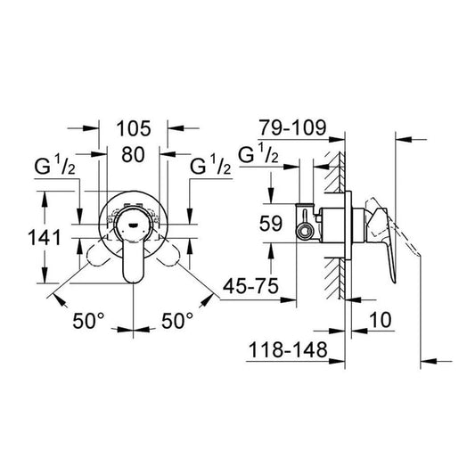 خلاط دش دفن باو ايدج 29040000 بمقبض واحد وش وجسم الدفن ووش حائطى معدن اللون كروم من جروهى كود المنتج 475 - كيان - للأدوات الصحية والديكورات الحديثة