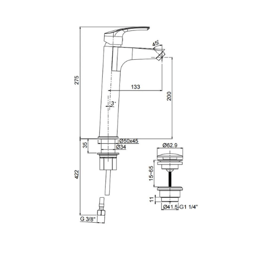 خلاط حوض عالى لاجو LA1040004E10 بالفيداج قلب سيراميك بمحدد درجة الحرارة إرتفاع 20 سم و مقبض للتحكم فى المياة و فلتر سهل التنظيف و منظم لتوفير المياة اللون كروم من ديورافيت كود المنتج 390 - كيان - للأدوات الصحية والديكورات الحديثة