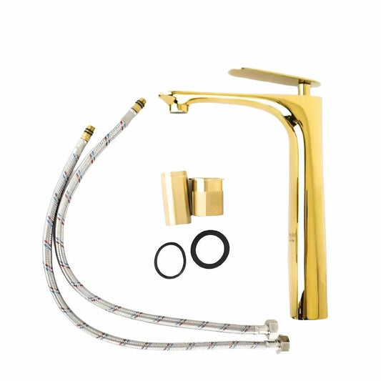 خلاط حوض ديكور 3001G بإرتفاع 26 سم و قنطرة بطول 18 سم و مقبض مسلوب اللون ذهبى كود المنتج 392 - كيان - للأدوات الصحية والديكورات الحديثة