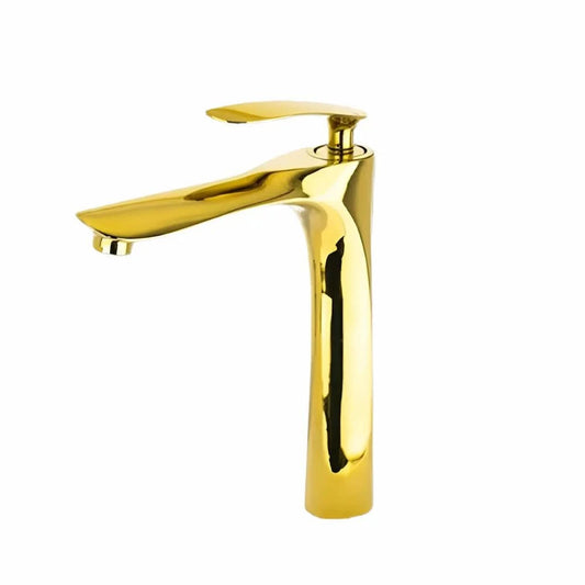خلاط حوض ديكور 3002G بقنطرة عالية بإرتفاع 25 سم و بطول 18 سم و مقبض مسلوب اللون ذهبى منتج مستورد بتصميم ألمانى كود المنتج 399 - كيان - للأدوات الصحية والديكورات الحديثة