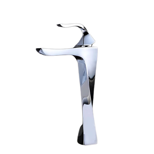 خلاط حوض ديكور ملفوف بمقبض واحد قنطرة عالية إرتفاع 31 سم لون كروم لامع مستورد من كواترو كود المنتج 367 - كيان - للأدوات الصحية والديكورات الحديثة