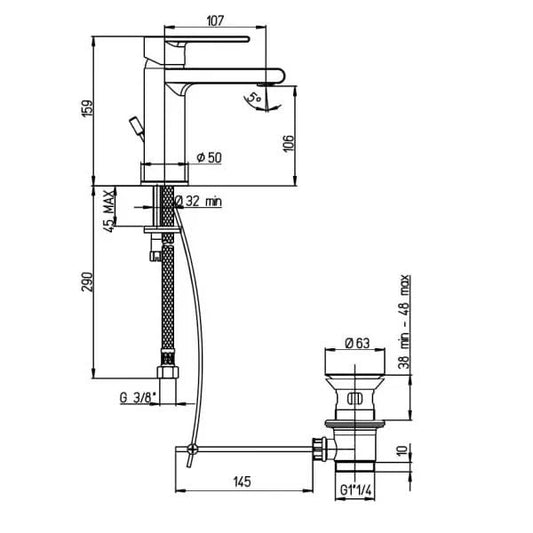 خلاط حوض مودينا MO1020001E10 بالفيداج 11 سم قلب سيراميك بمحدد درجة حرارة و منظم لتوفير المياة و فلتر سهل التنظيف اللون كروم من ديورافيت كود المنتج 486 - كيان - للأدوات الصحية والديكورات الحديثة