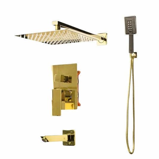 مجموعة شاور دفن 343 تركي مخرج لطاسة 30 سم و خلاط بانيو دفن بالوش وسماعة وخرطوم 150 سم مع مخرج بحامل اللون جولد من TS - كيان - للأدوات الصحية والديكورات الحديثة