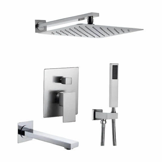 مجموعة شاور دفن 344 تركي مخرج لطاسة 30 سم و خلاط بانيو دفن بالوش وسماعة وخرطوم 150 سم مع مخرج بحامل اللون سيلفر من TS - كيان - للأدوات الصحية والديكورات الحديثة