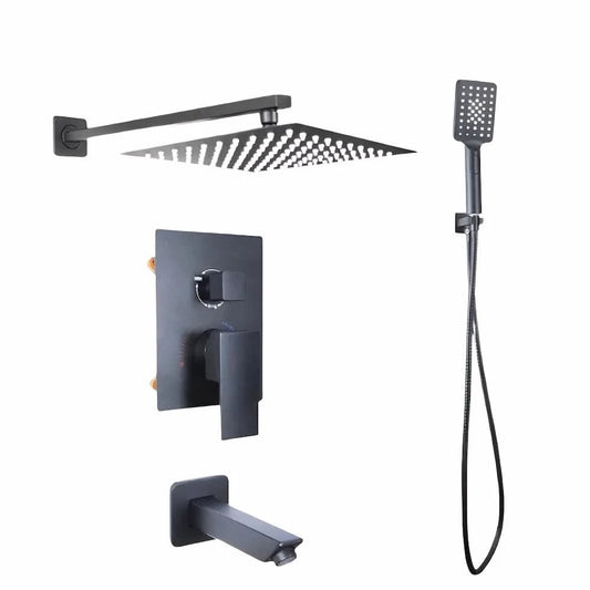 مجموعة شاور دفن 345 تركي مخرج لطاسة 30 سم و خلاط بانيو دفن بالوش وسماعة وخرطوم 150 سم مع مخرج بحامل اللون رمادي من TS - كيان - للأدوات الصحية والديكورات الحديثة