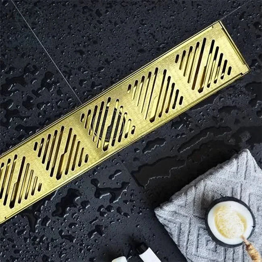 مجرى شاور سمارت الذهبي المط إستانلس 304 عرض 10سم أطوال متعددة ببلف مانع الحشرات و الروائح كود المنتج 579 - كيان - للأدوات الصحية والديكورات الحديثة