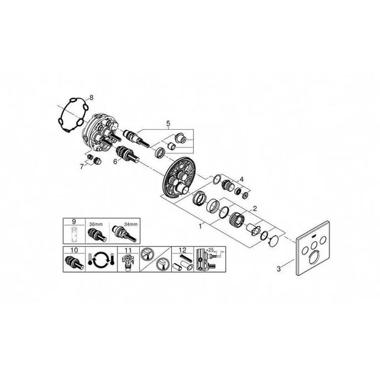 وش خلاط بانيو دفن جروثيرم سمارت كنترول سيفتى 29126000 للاستخدام مع عدد 3 مخرج مزود بمقبض امان اللون كروم من جروهى كود المنتج 477 - كيان - للأدوات الصحية والديكورات الحديثة