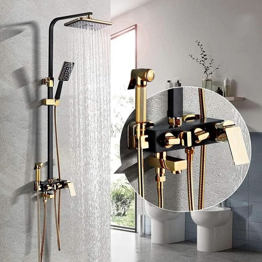 شاور ديجتال مجموعة دش الحمام بشاشة رقمية ترموستاتية ، صنبور دش مطر ذهبي أسود كود المنتج 495 - كيان - للأدوات الصحية والديكورات الحديثة