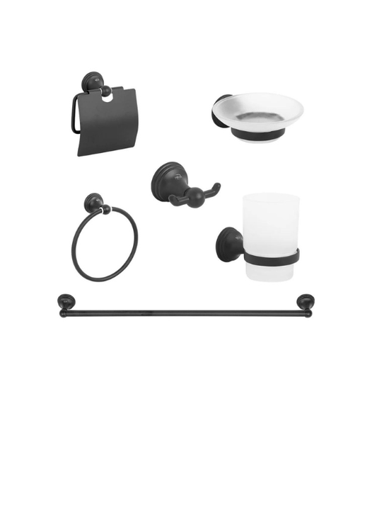 طقم أكسسوارات 346 عدد 6 قطع اللون اسود منتج تركي استانلس 304 - كيان - للأدوات الصحية والديكورات الحديثة