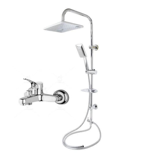 طقم دش عامود دش 2 × 1 باريس مربعة و خلاط بانيو ايجى اللون كروم من ايبو ميكس كود المنتج 538 - كيان - للأدوات الصحية والديكورات الحديثة