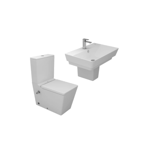 طقم حمام كيبلر مرحاض ملاصق كامل بالخزان والسديلى العادى و حوض 70 سم بالعامود المعلق من سانى بيور كود المنتج 360 - كيان - للأدوات الصحية والديكورات الحديثة