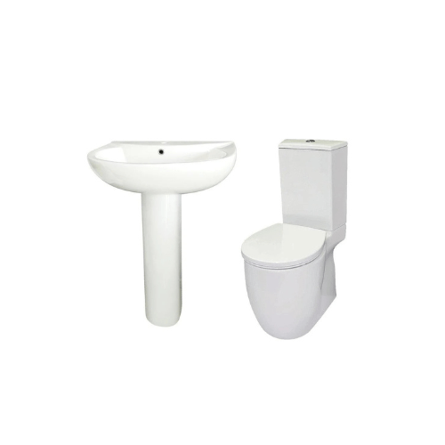 طقم حمام مرحاض سيرال ملاصق للحائط بالسيديلى و الخزان و حوض رافال بالعامود الطويل 70 سم كامل من ميكافيت كود المنتج 552 - كيان - للأدوات الصحية والديكورات الحديثة