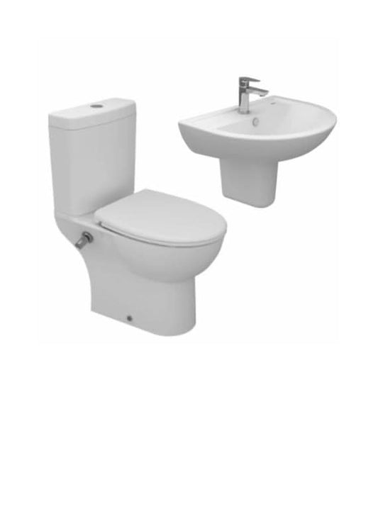 طقم حمام روزيتا مرحاض كامل بالخزان والسديلى العادى و حوض 45 × 36.5 سم بالعامود المعلق من سانى بيور كود 353 - كيان - للأدوات الصحية والديكورات الحديثة