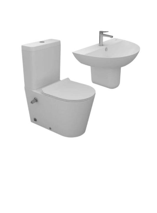 طقم حمام تايتن مرحاض ملاصق كامل ذاتى الغلق و حوض 70 سم عامود معلق من سانى بيور كود 355 - كيان - للأدوات الصحية والديكورات الحديثة