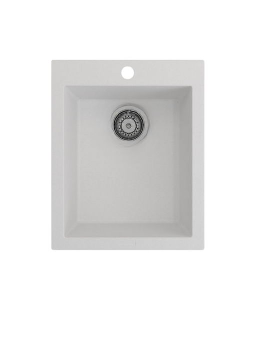 ( طلب مسبق ) حوض مطبخ جرانيت 309 مقاس 50 × 40 سم بفتحة للخلاط و بالصرف 3 بوصة اللون ابيض + خلاط حوض مطبخ اسود 360 درجة - كيان - للأدوات الصحية والديكورات الحديثة