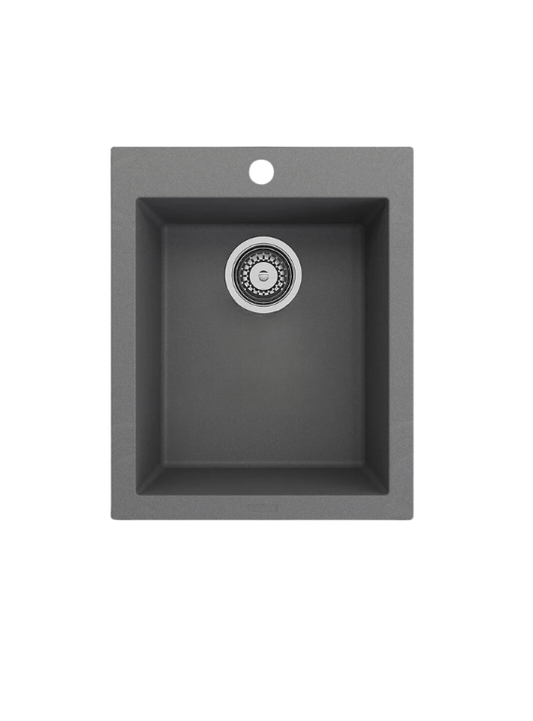 ( طلب مسبق ) حوض مطبخ جرانيت 310 مقاس 50 × 40 سم بفتحة للخلاط و بالصرف 3 بوصة اللون رمادي مط + خلاط حوض مطبخ اسود 360 درجة - كيان - للأدوات الصحية والديكورات الحديثة