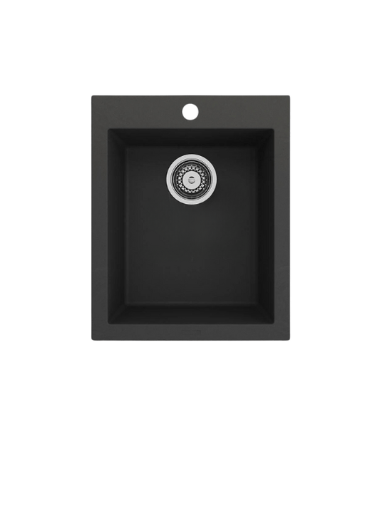 ( طلب مسبق ) حوض مطبخ جرانيت 313 مقاس 50 × 40 سم بفتحة للخلاط و بالصرف 3 بوصة اللون اسود + خلاط حوض مطبخ اسود 360 درجة - كيان - للأدوات الصحية والديكورات الحديثة