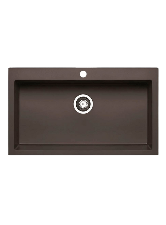 ( طلب مسبق ) حوض مطبخ جرانيت 327 مقاس خارجى 85× 50 سم مقاس داخلى 75× 40 سم بعمق 20 سم بفتحة للخلاط و بالصرف 3 بوصة اللون بني+ خلاط مطبخ اسود 360 درجة - كيان - للأدوات الصحية والديكورات الحديثة