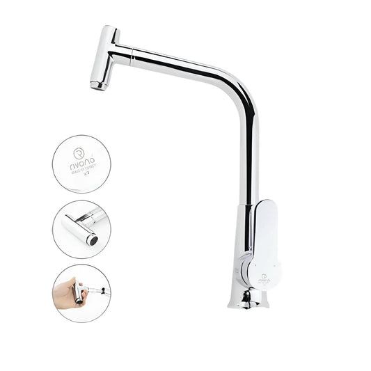 ( طلب مسبق ) خلاط مطبخ شداد - سحاب زاوية هاند مكسر كروم يثبت فوق سطح أفقى بقنطرة عالية وسماعة 1 نظام وخرطوم منتج مستورد تركى من ريفانا كود المنتج 374 - كيان - للأدوات الصحية والديكورات الحديثة
