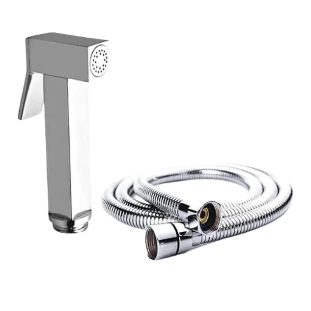 شطاف خارجي تواليت فضي معدني نحاس ألماني بالحامل والخرطوم كروم كود 727