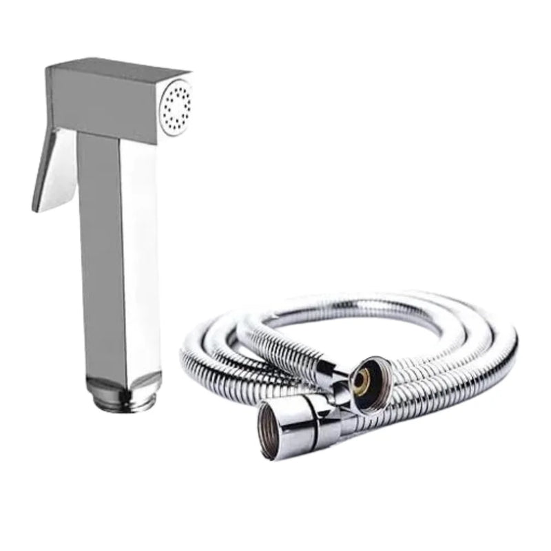 شطاف خارجي تواليت فضي معدني نحاس ألماني بالحامل والخرطوم كروم كود 727