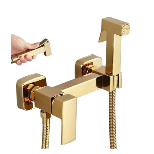 خلاط شطاف ذهبي سكوير هاندميكسر سخن وبارد – نحاس مع خرطوم كود 728