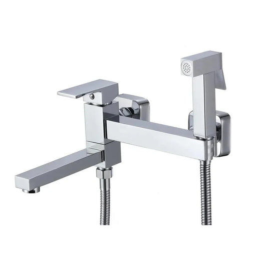 خلاط شطاف فضي بصباب سفلي سكوير هاندميكسر سخن وبارد نحاس مع خرطوم كود 715