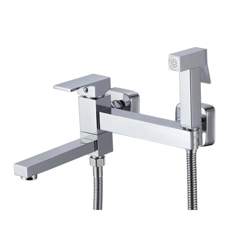 خلاط شطاف فضي بصباب سفلي سكوير هاندميكسر سخن وبارد نحاس مع خرطوم كود 715