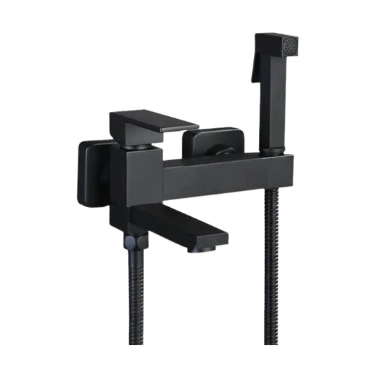 خلاط شطاف أسود بصباب سفلي سكوير هاندميكسر سخن وبارد نحاس مع خرطوم كود 716