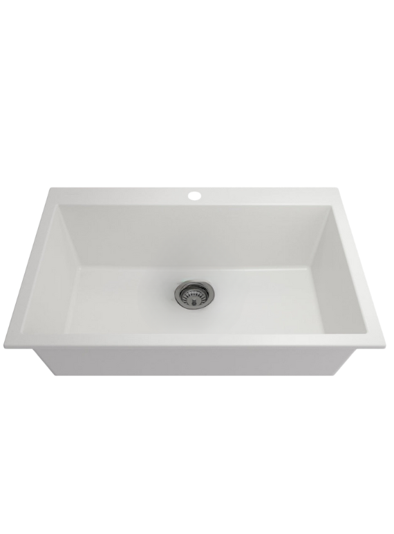 ( طلب مسبق ) حوض مطبخ جرانيت 625مقاس خارجى 80× 50 سم مقاس داخلى 75× 40 سم بعمق 20 سم بفتحة للخلاط و بالصرف 3 بوصة اللون ابيض + خلاط اسود مط