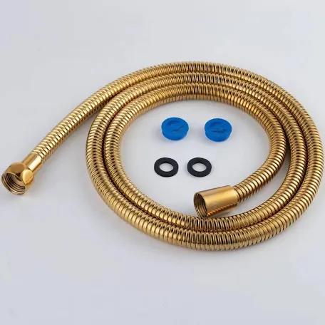 خرطوم وصلة مسطرة دش حراري اللون جولد  مقاس ١.٥٠ – تقنية دبل خرطوم لعزل الحرارة – تصميم مرن ومتين مقاوم للالتواء – ستانلس ستيل لامع لمظهر عصري واستخدام طويل كود المنتج 651