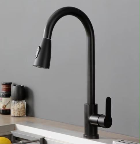 ( طلب مسبق ) حوض مطبخ جرانيت 309 مقاس 50 × 40 سم بفتحة للخلاط و بالصرف 3 بوصة اللون ابيض + خلاط حوض مطبخ اسود 360 درجة