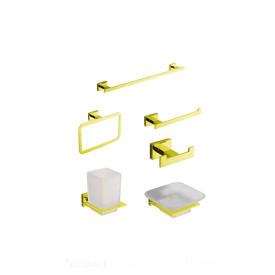 طقم إكسسوار الحمام سكوير 6 قطع لون ذهبي Square Gold كود المنتج 502 - كيان - للأدوات الصحية والديكورات الحديثة