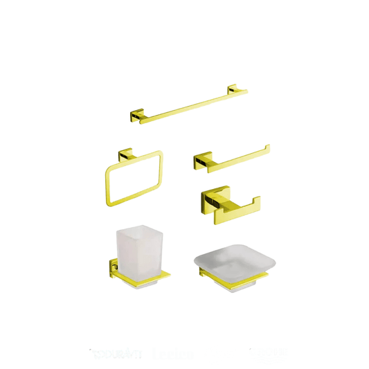 طقم إكسسوار الحمام سكوير 6 قطع لون ذهبي Square Gold كود المنتج 502 - كيان - للأدوات الصحية والديكورات الحديثة
