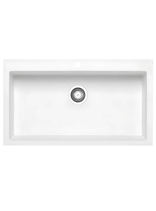 ( طلب مسبق ) حوض مطبخ جرانيت 319 مقاس خارجى 85× 50 سم مقاس داخلى 75× 40 سم بعمق 20 سم بفتحة للخلاط و بالصرف 3 بوصة اللون ابيض + خلاط مطبخ اسود 360 درجة - كيان - للأدوات الصحية والديكورات الحديثة
