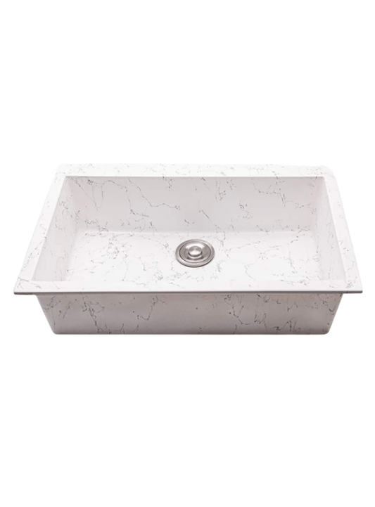 ( طلب مسبق ) حوض مطبخ جرانيت 328 مقاس خارجى 85× 50 سم مقاس داخلى 75× 40 سم بعمق 20 سم بفتحة للخلاط و بالصرف 3 بوصة اللون ابيض معرق+ خلاط مطبخ اسود 360 درجة - كيان - للأدوات الصحية والديكورات الحديثة